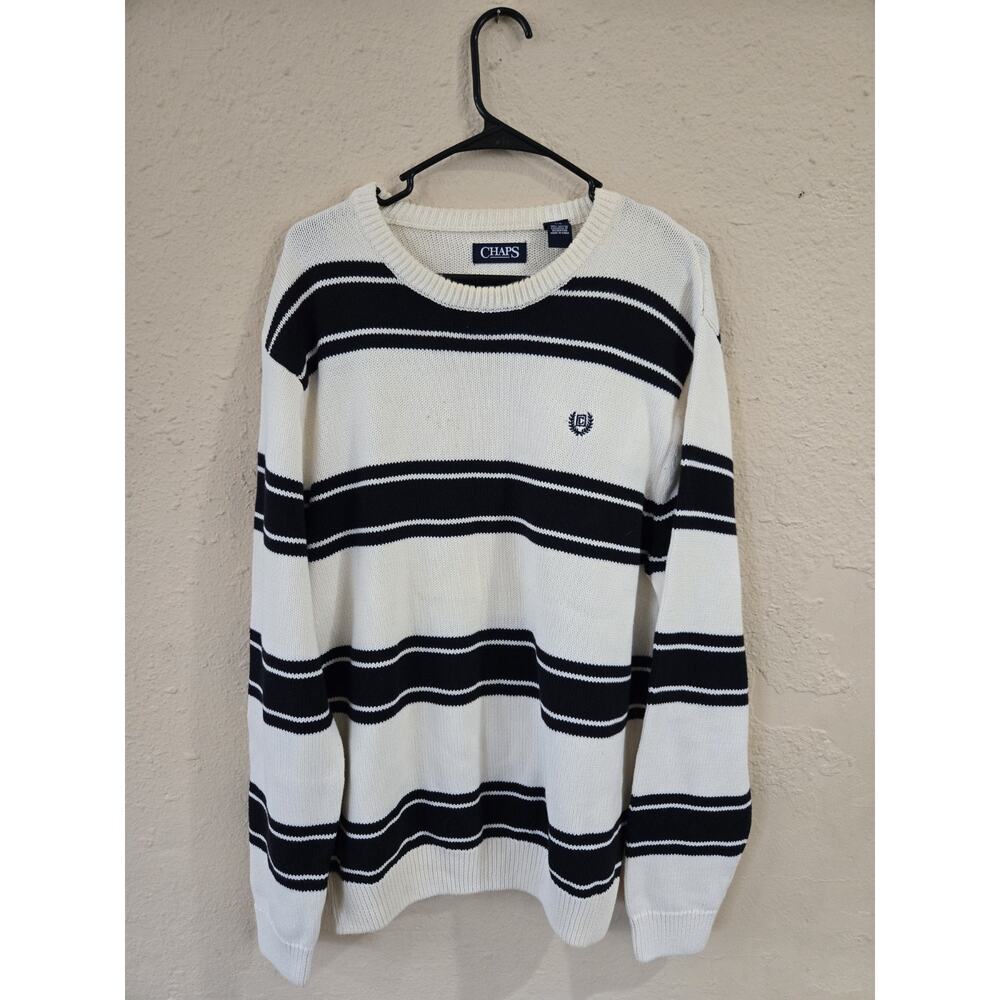 Vintage Chaps Sweater, Navy Blue/White Stripe, Size Large... Has Defects